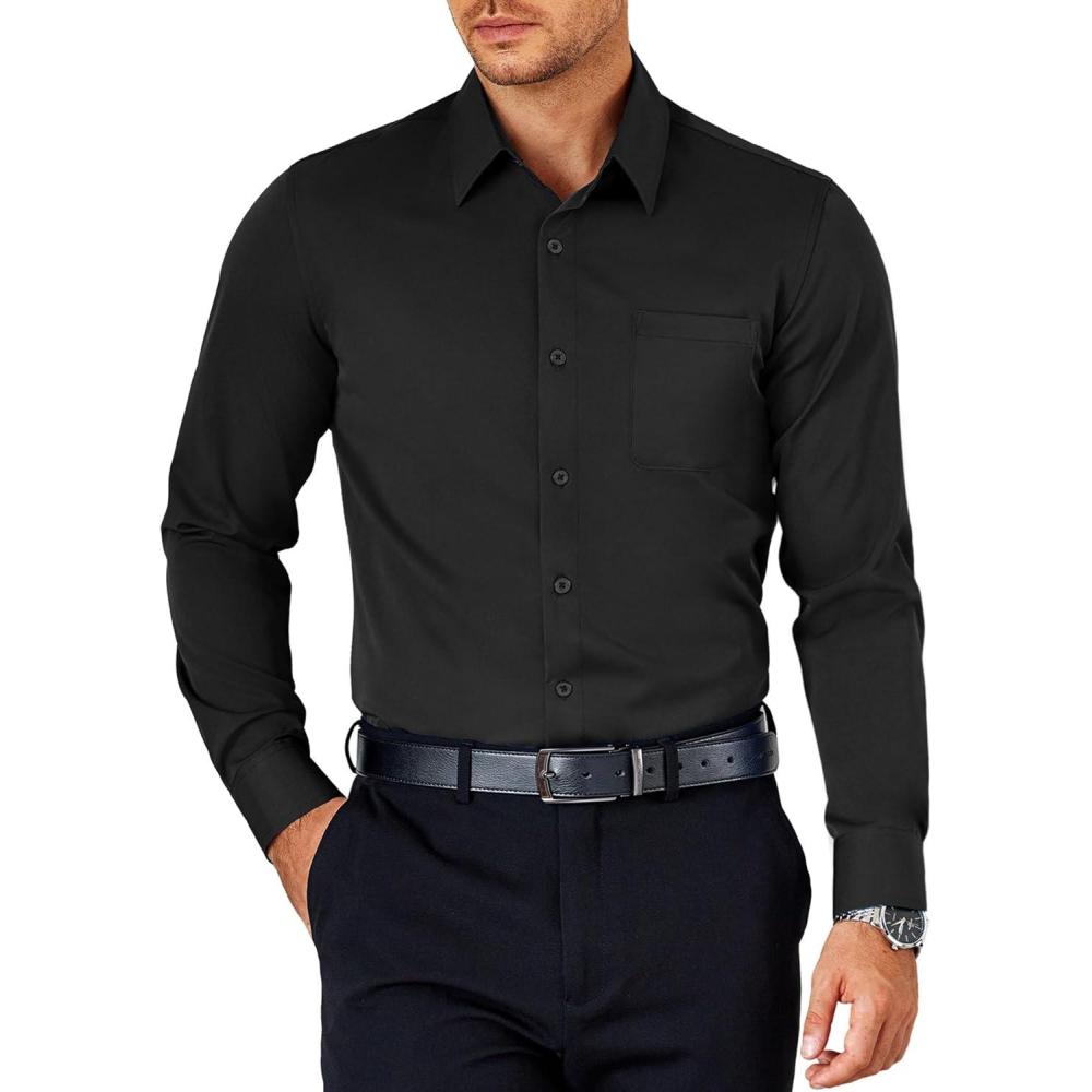 imageCOOFANDY Mens Dress Shirt Long Sleeve Button Down Shirts Business Casual Wrinkle Free Shirts with PocketBlack