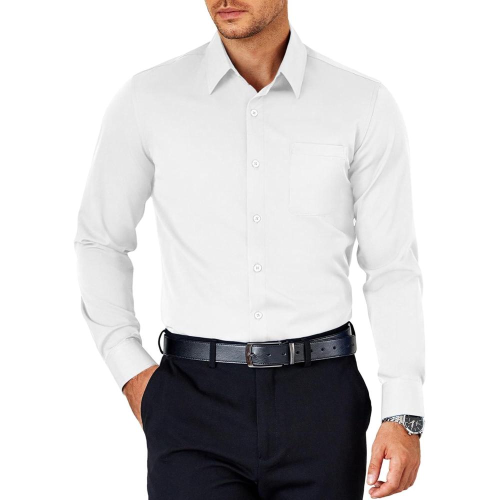 imageCOOFANDY Mens Dress Shirt Long Sleeve Button Down Shirts Business Casual Wrinkle Free Shirts with PocketWhite