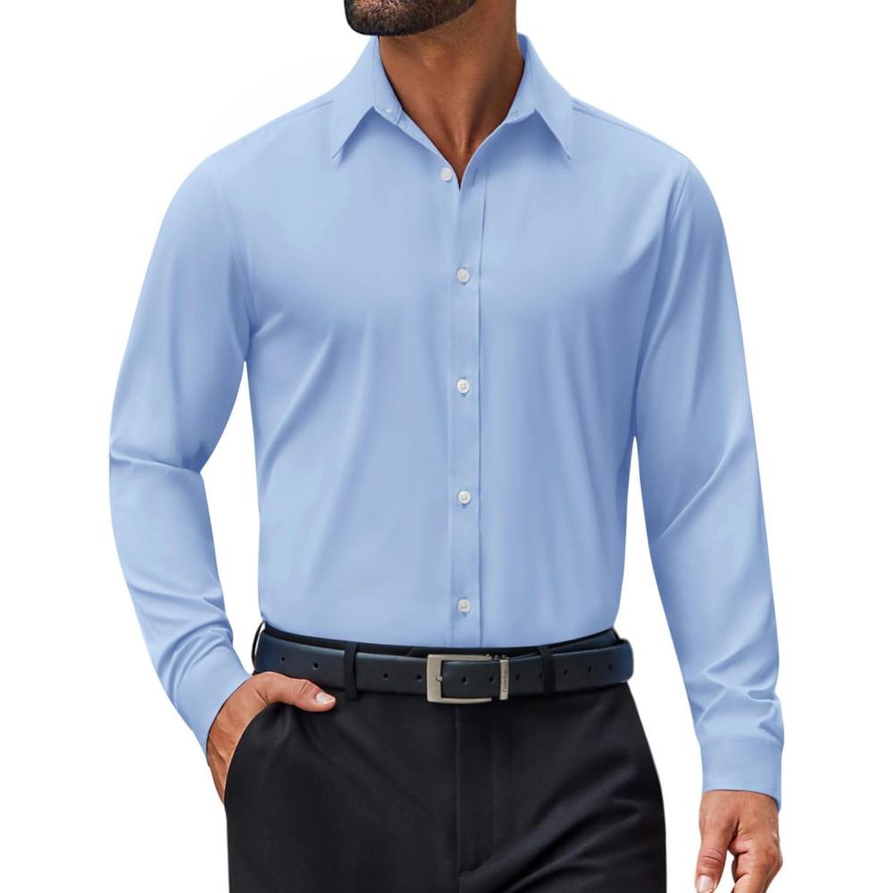 imageCOOFANDY Mens Dress Shirt Long Sleeve Wrinkle Free Formal Shirts Business Casual Button Down ShirtsBlue