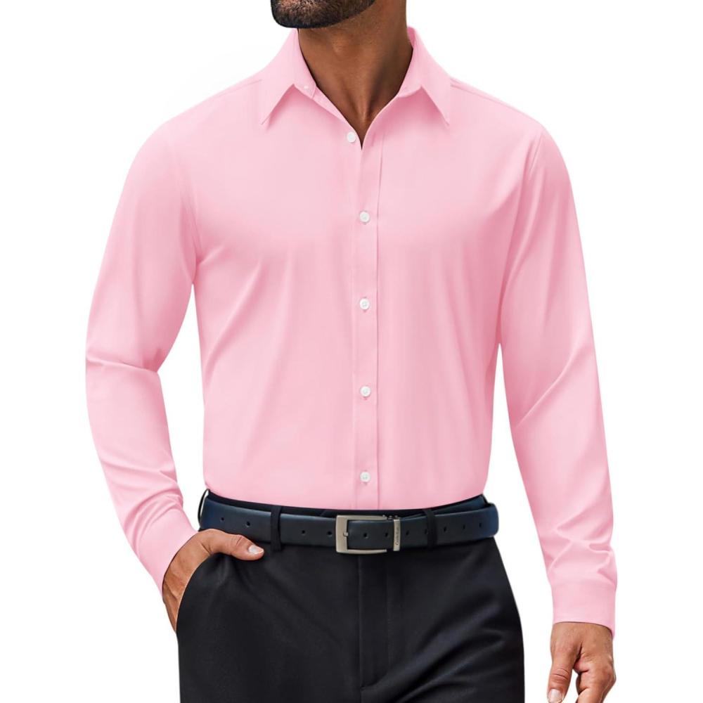 imageCOOFANDY Mens Dress Shirt Long Sleeve Wrinkle Free Formal Shirts Business Casual Button Down ShirtsLight Pink