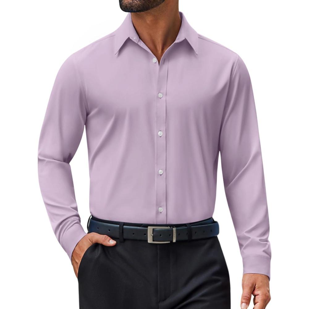 imageCOOFANDY Mens Dress Shirt Long Sleeve Wrinkle Free Formal Shirts Business Casual Button Down ShirtsLight Purple