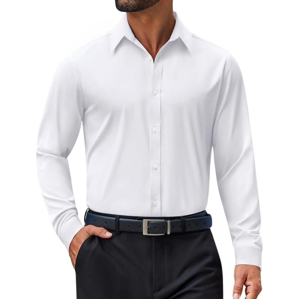 imageCOOFANDY Mens Dress Shirt Long Sleeve Wrinkle Free Formal Shirts Business Casual Button Down ShirtsWhite