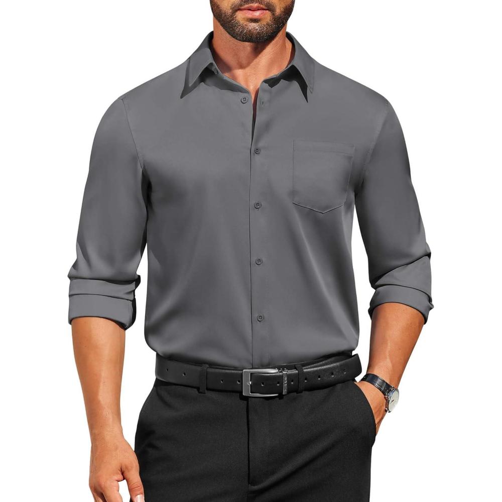 imageCOOFANDY Mens Dress Shirts Long Sleeve Business Casual Button Down Shirts Regular Fit Formal ShirtsDark Grey