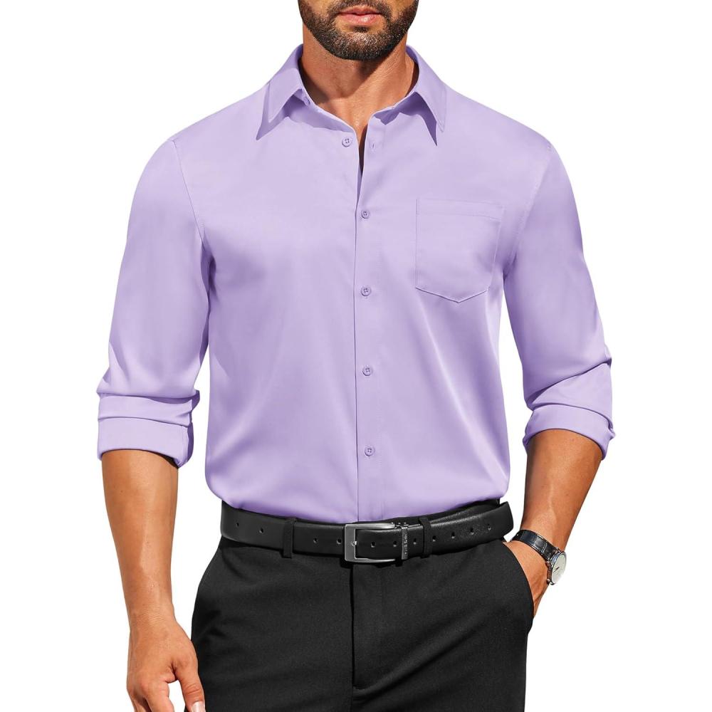 imageCOOFANDY Mens Dress Shirts Long Sleeve Business Casual Button Down Shirts Regular Fit Formal ShirtsPurple