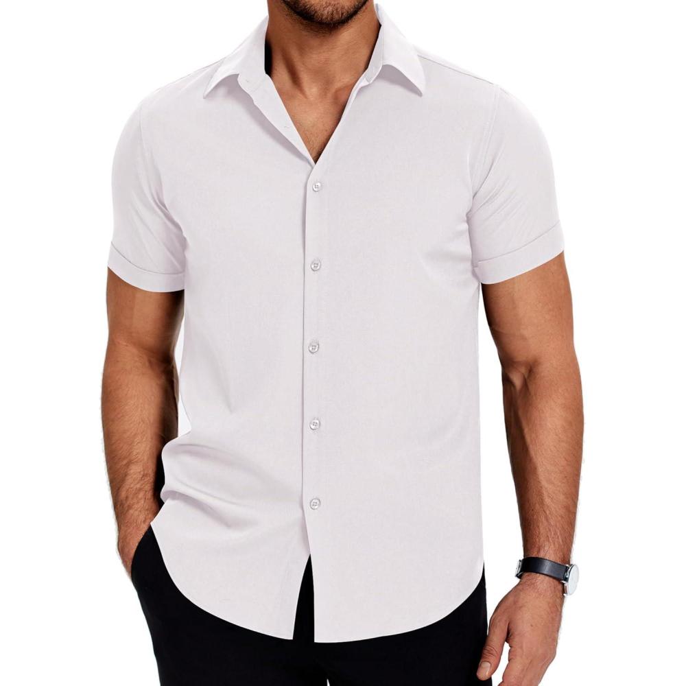 imageCOOFANDY Mens Dress Shirts Short Sleeve Regular Fit Lightweight Untucked Button Down ShirtWhite