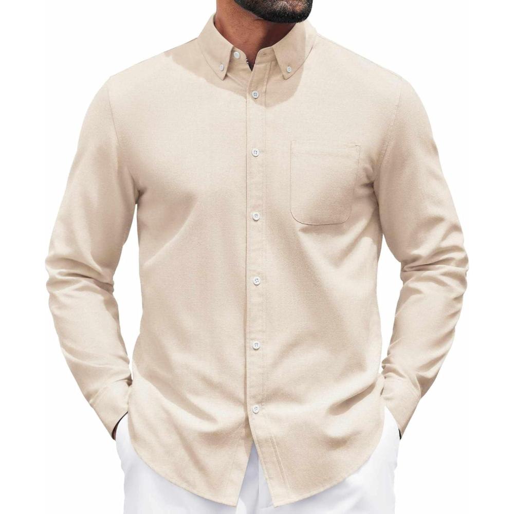 imageCOOFANDY Mens Dress Shirts Wrinkle Free Long Sleeve Button Down Shirts Formal Business ShirtBeige