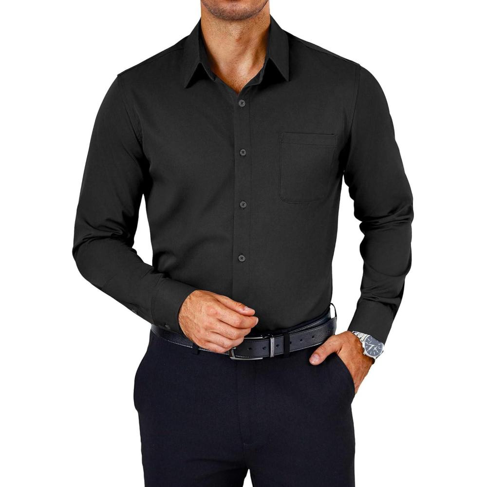 imageCOOFANDY Mens Dress Shirts Wrinkle Free Long Sleeve Button Down Shirts Formal Business ShirtBlack