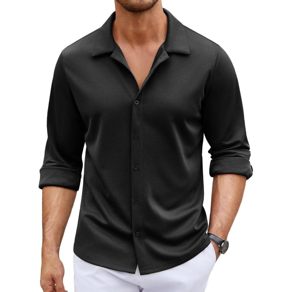 imageCOOFANDY Mens Dress Shirts Wrinkle Free Long Sleeve Button Down Shirts Formal Business ShirtBlack Onyx