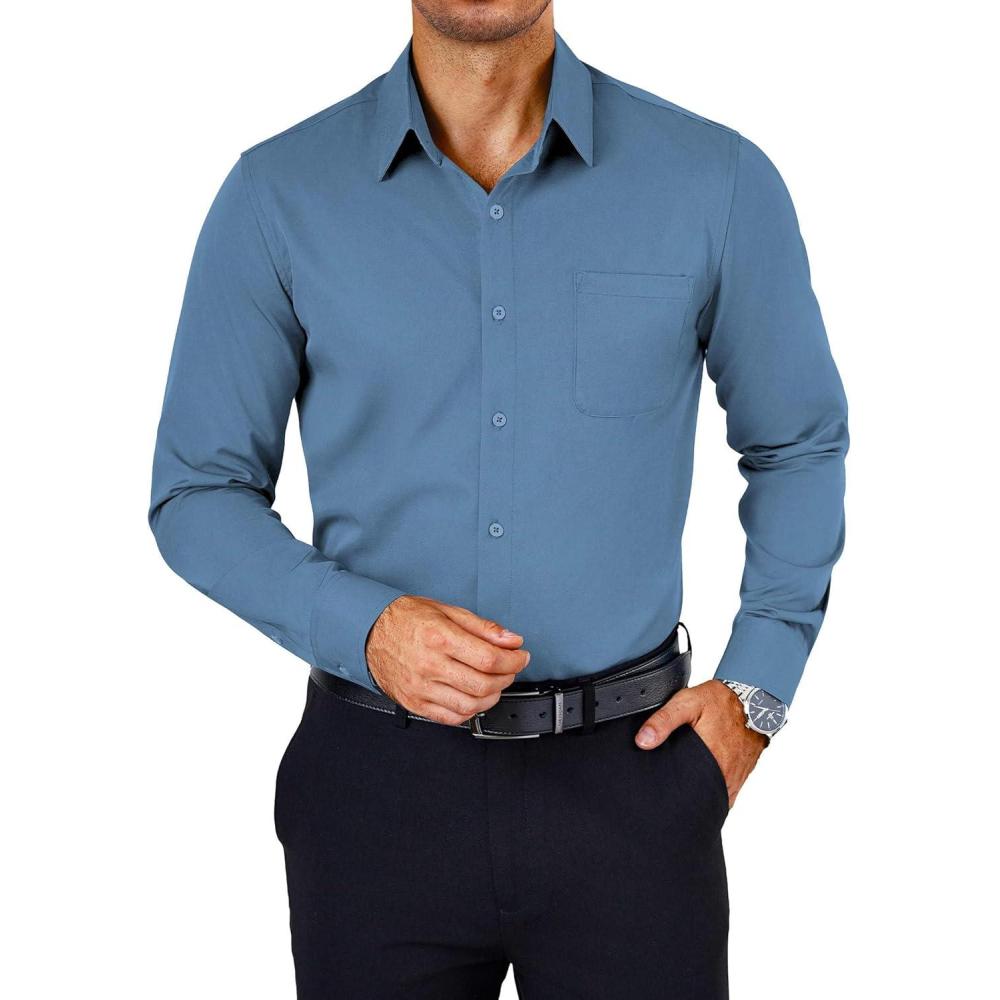 imageCOOFANDY Mens Dress Shirts Wrinkle Free Long Sleeve Button Down Shirts Formal Business ShirtBlue