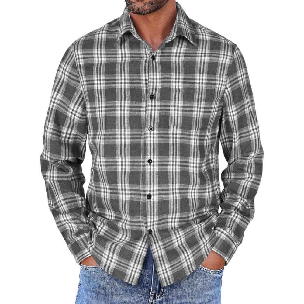 imageCOOFANDY Mens Dress Shirts Wrinkle Free Long Sleeve Button Down Shirts Formal Business ShirtDark Grey and White