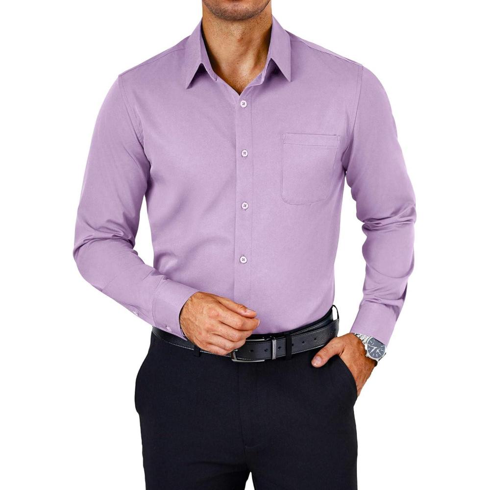 imageCOOFANDY Mens Dress Shirts Wrinkle Free Long Sleeve Button Down Shirts Formal Business ShirtLavender