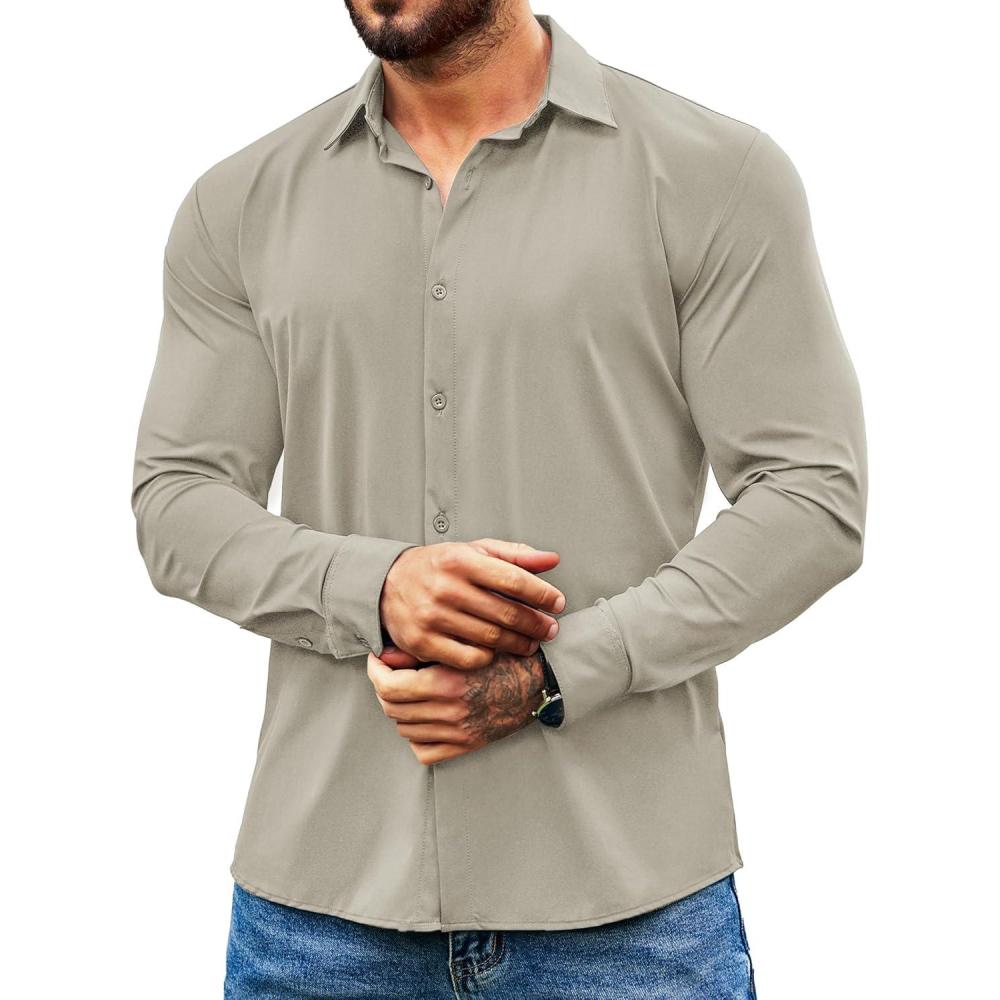 imageCOOFANDY Mens Dress Shirts Wrinkle Free Long Sleeve Button Down Shirts Formal Business ShirtMoon Grey