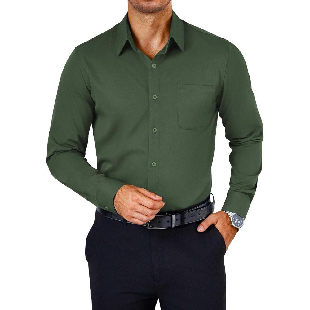imageCOOFANDY Mens Dress Shirts Wrinkle Free Long Sleeve Button Down Shirts Formal Business ShirtOlive Green