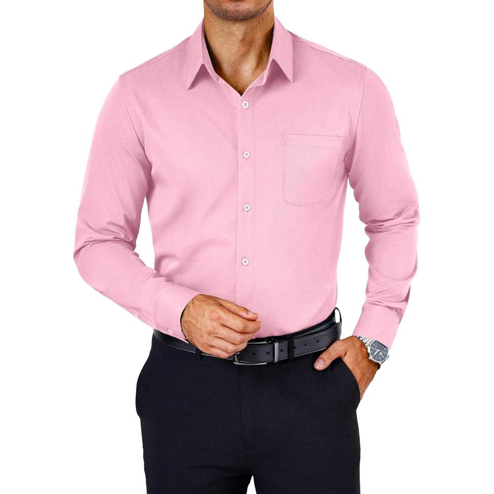 imageCOOFANDY Mens Dress Shirts Wrinkle Free Long Sleeve Button Down Shirts Formal Business ShirtPink