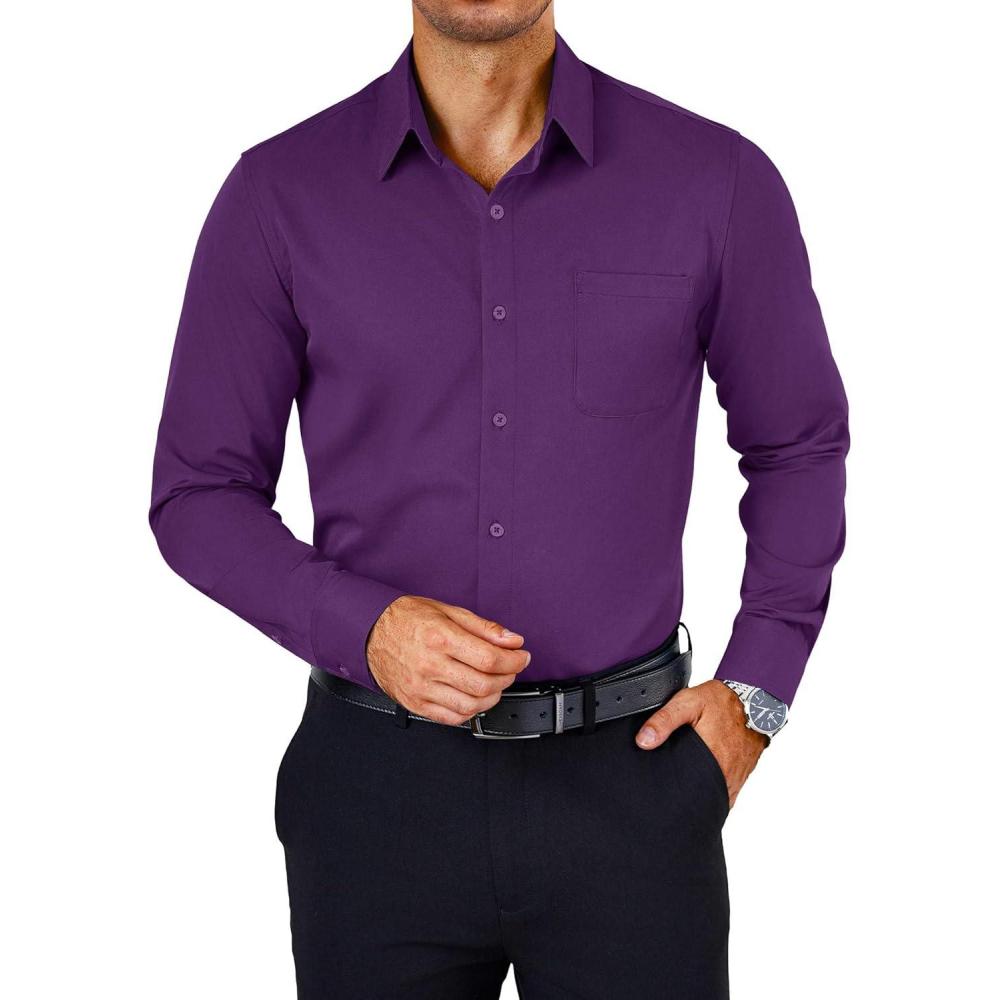 imageCOOFANDY Mens Dress Shirts Wrinkle Free Long Sleeve Button Down Shirts Formal Business ShirtPurple