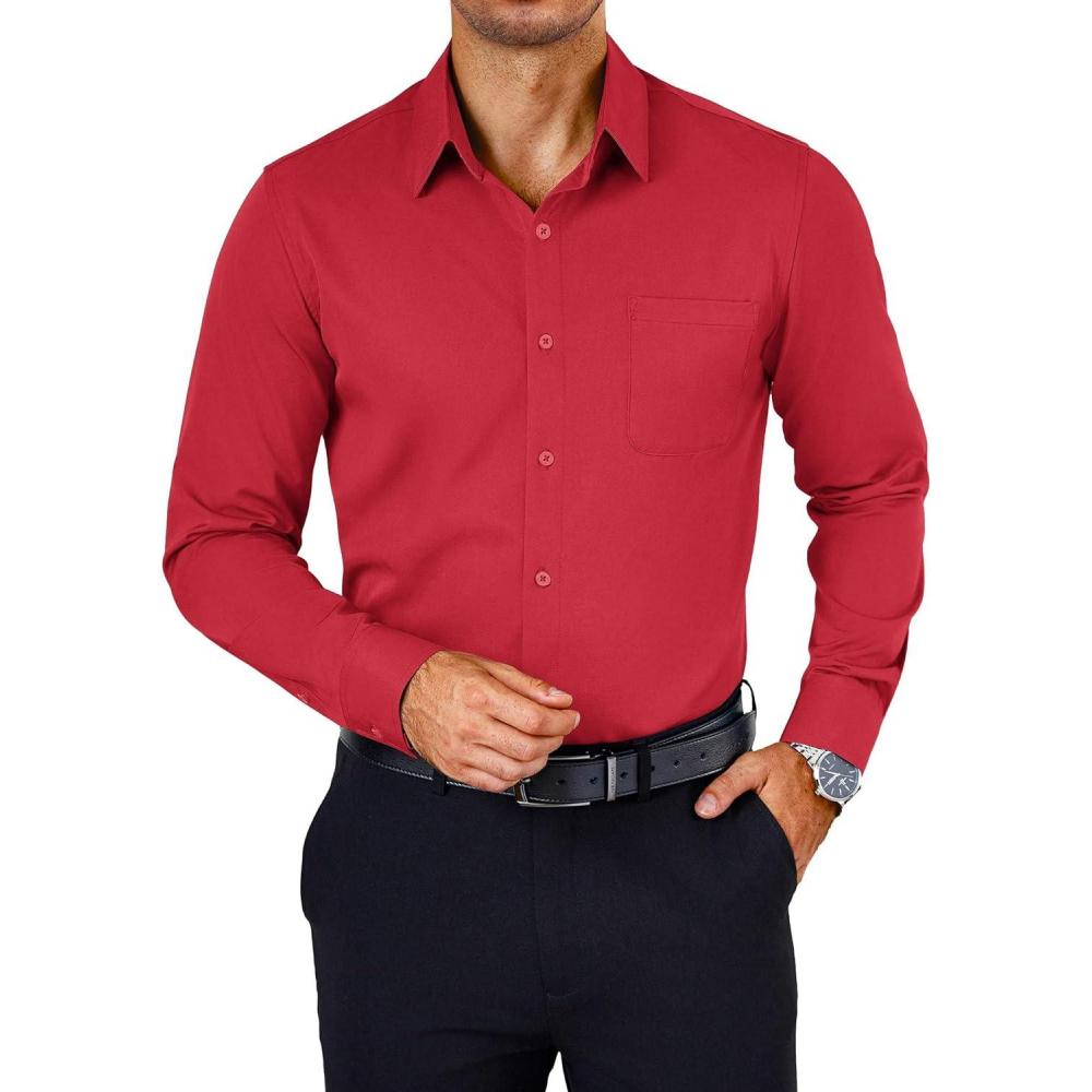 imageCOOFANDY Mens Dress Shirts Wrinkle Free Long Sleeve Button Down Shirts Formal Business ShirtRed
