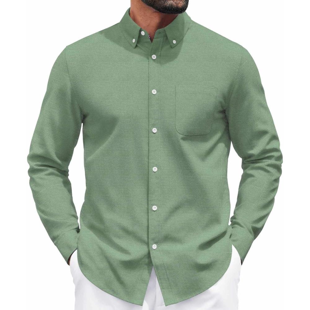 imageCOOFANDY Mens Dress Shirts Wrinkle Free Long Sleeve Button Down Shirts Formal Business ShirtSage Green