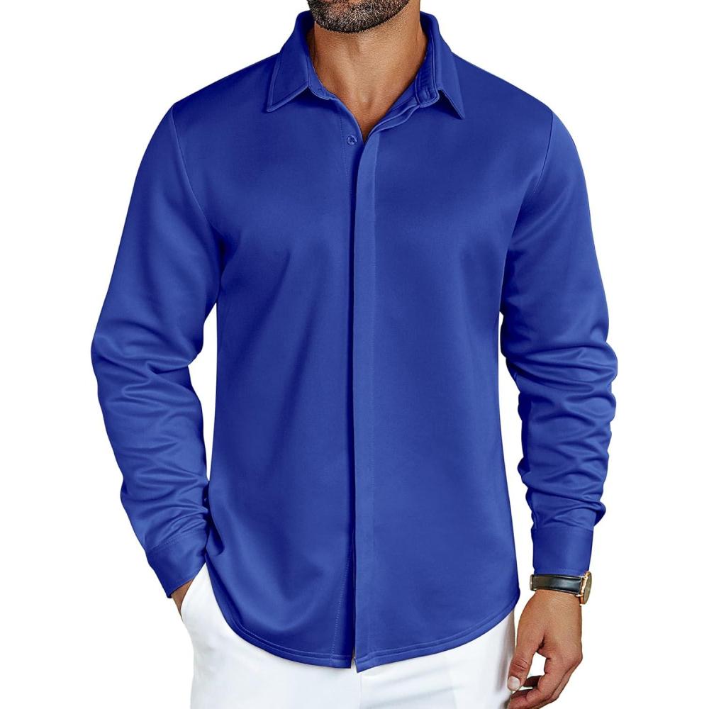 imageCOOFANDY Mens Dress Shirts Wrinkle Free Long Sleeve Button Down Shirts Formal Business ShirtSapphire Blue