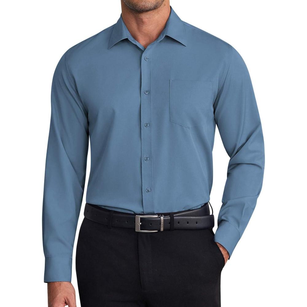 imageCOOFANDY Mens Dress Shirts Wrinkle Free Long Sleeve Button Down Shirts Formal Business ShirtSlate Blue