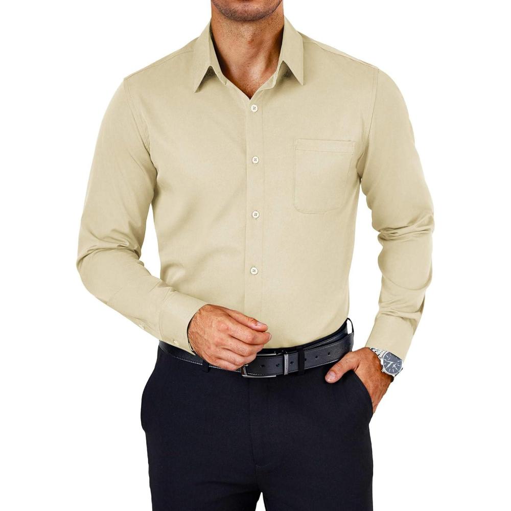 imageCOOFANDY Mens Dress Shirts Wrinkle Free Long Sleeve Button Down Shirts Formal Business ShirtStone