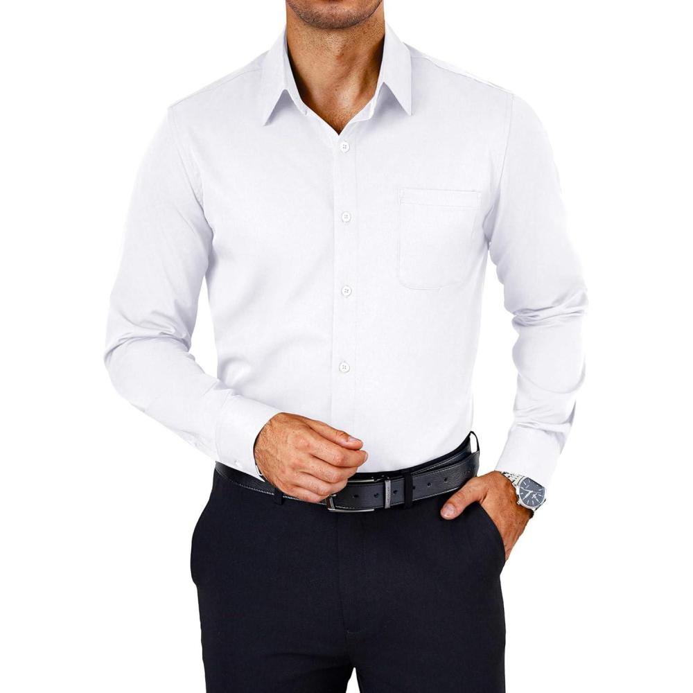imageCOOFANDY Mens Dress Shirts Wrinkle Free Long Sleeve Button Down Shirts Formal Business ShirtWhite