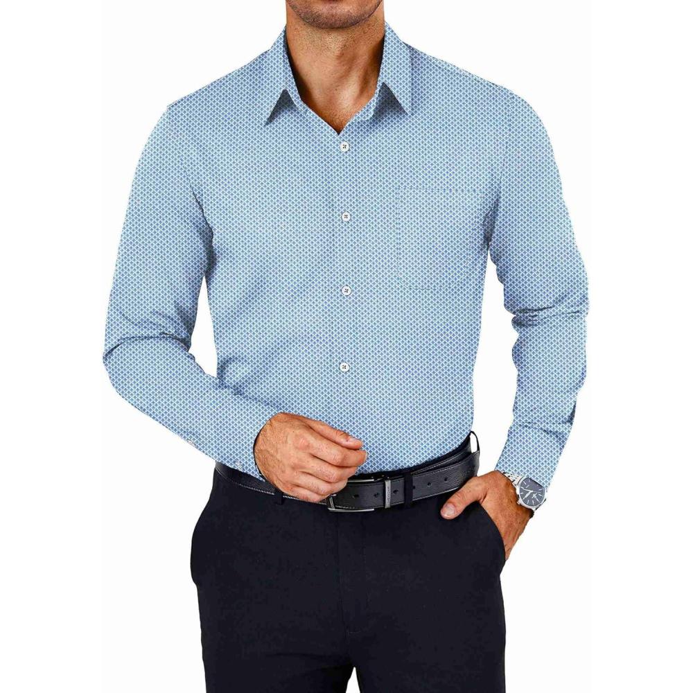 imageCOOFANDY Mens Dress Shirts Wrinkle Free Long Sleeve Button Down Shirts Formal Business ShirtWhite Geometric Patterns