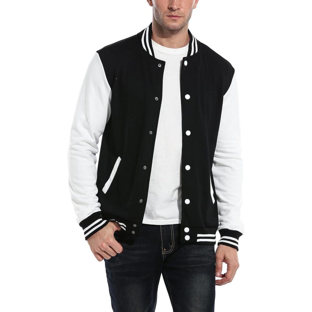 imageCOOFANDY Mens Fashion Varsity Jacket Causal Slim Fit Cotton Letterman Baseball Bomber JacketsBlack