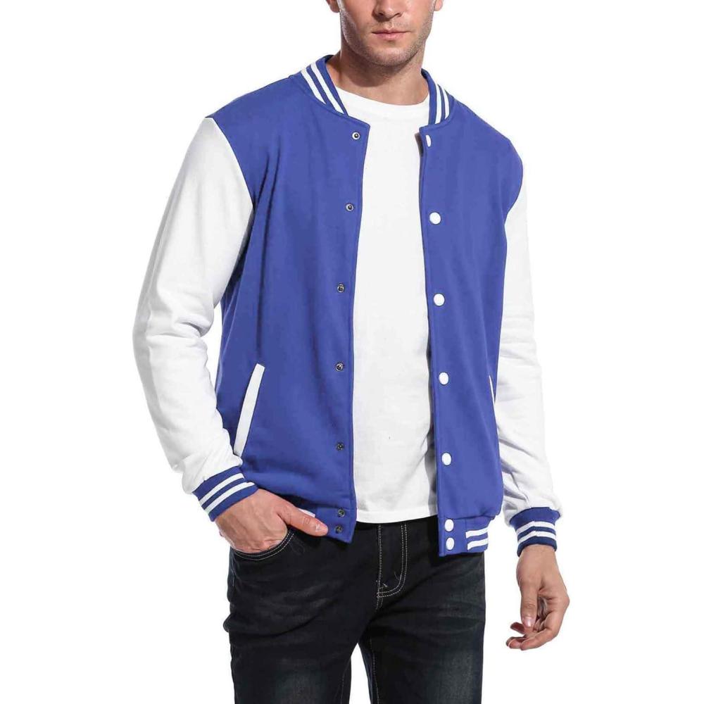 imageCOOFANDY Mens Fashion Varsity Jacket Causal Slim Fit Cotton Letterman Baseball Bomber JacketsBlue