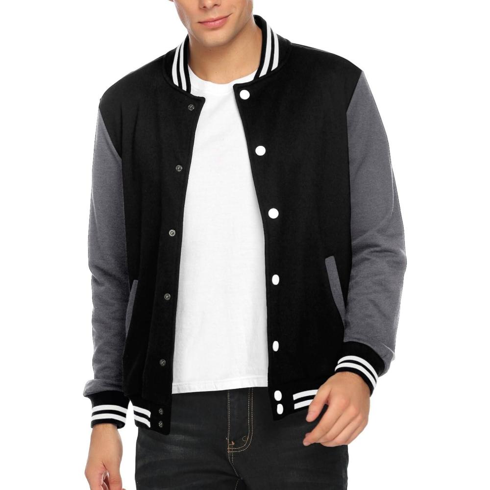 imageCOOFANDY Mens Fashion Varsity Jacket Causal Slim Fit Cotton Letterman Baseball Bomber JacketsDark Gray