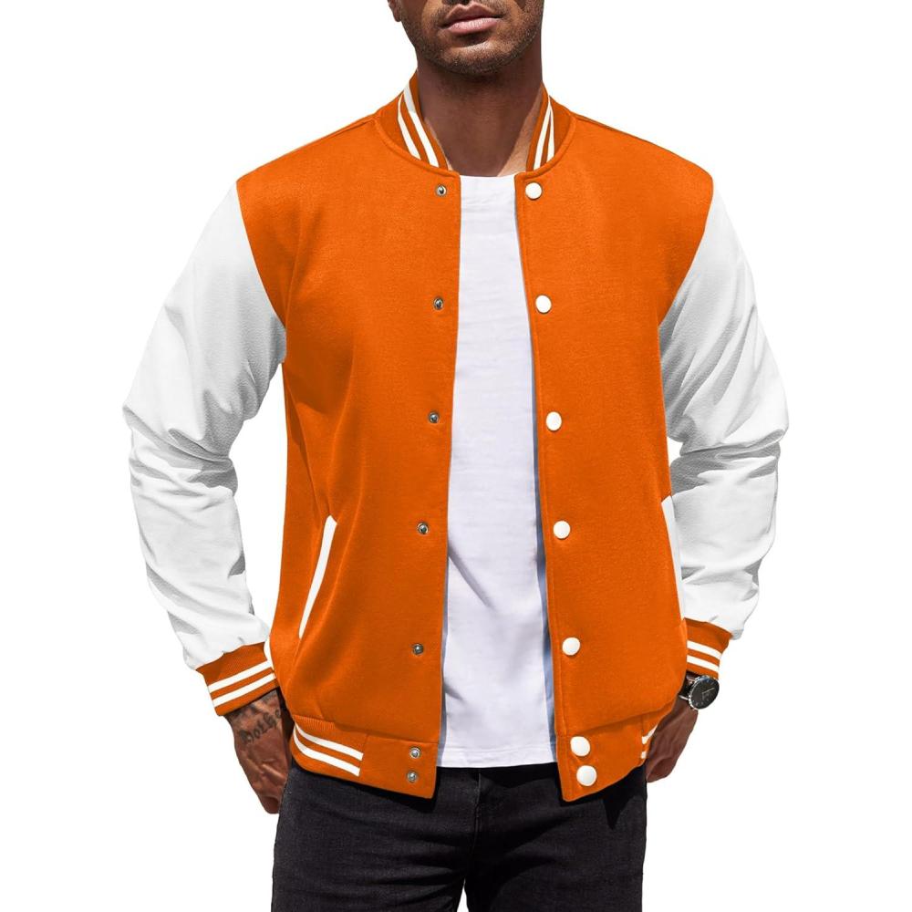 imageCOOFANDY Mens Fashion Varsity Jacket Causal Slim Fit Cotton Letterman Baseball Bomber JacketsOrange