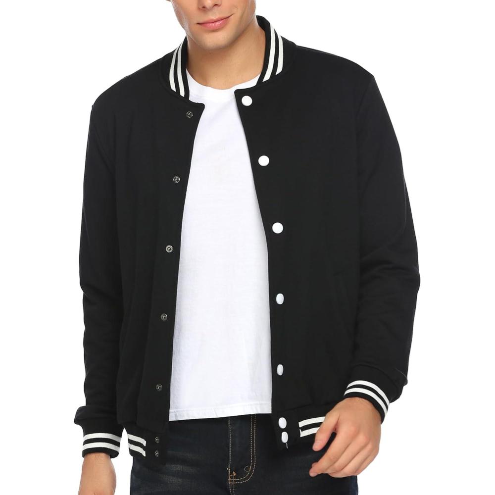 imageCOOFANDY Mens Fashion Varsity Jacket Causal Slim Fit Cotton Letterman Baseball Bomber JacketsPitchblack
