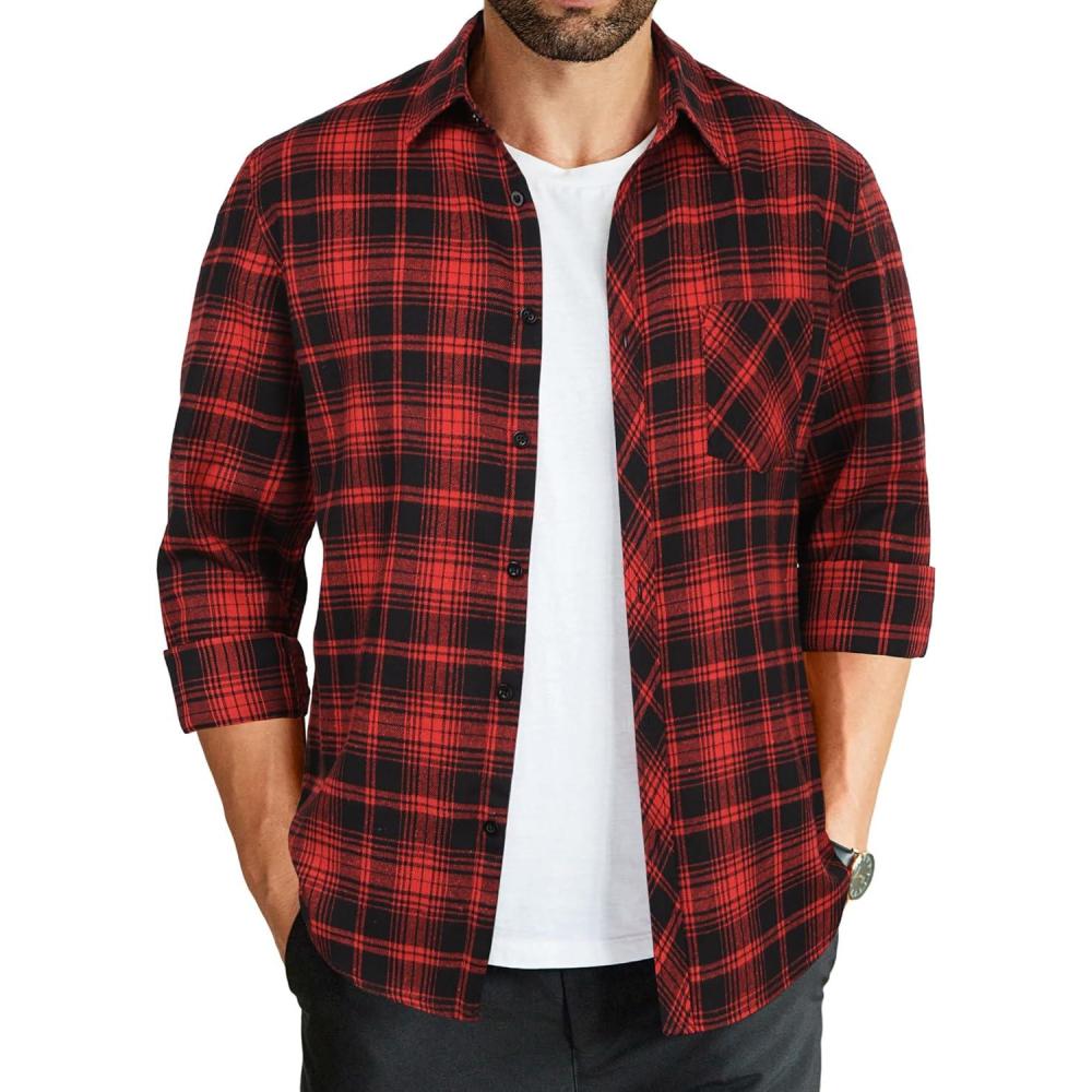 imageCOOFANDY Mens Flannel Plaid Shirts Long Sleeve Button Down Shirts Casual Fall Shirt JacketRed  Black