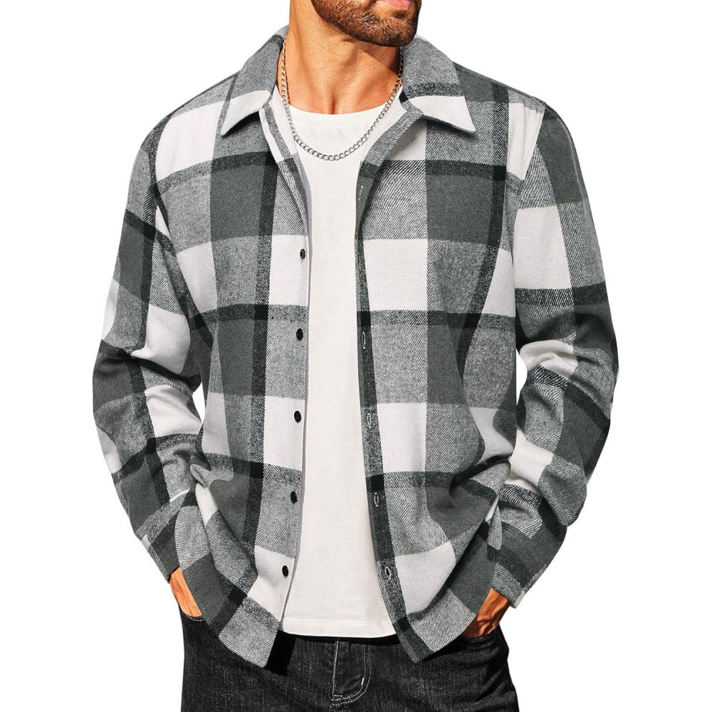 imageCOOFANDY Mens Flannel Shirts Casual Button Down Plaid Shirt Jacket Long Sleeve Fleece ShacketBlue Plaid