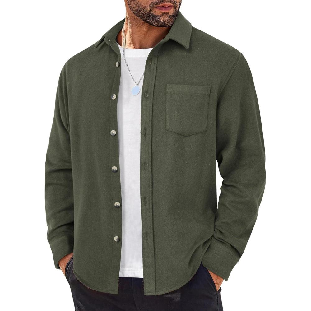 imageCOOFANDY Mens Flannel Shirts Long Sleeve Lightweight Plaid Shirt Casual Button Down Shirts JacketArmy Green