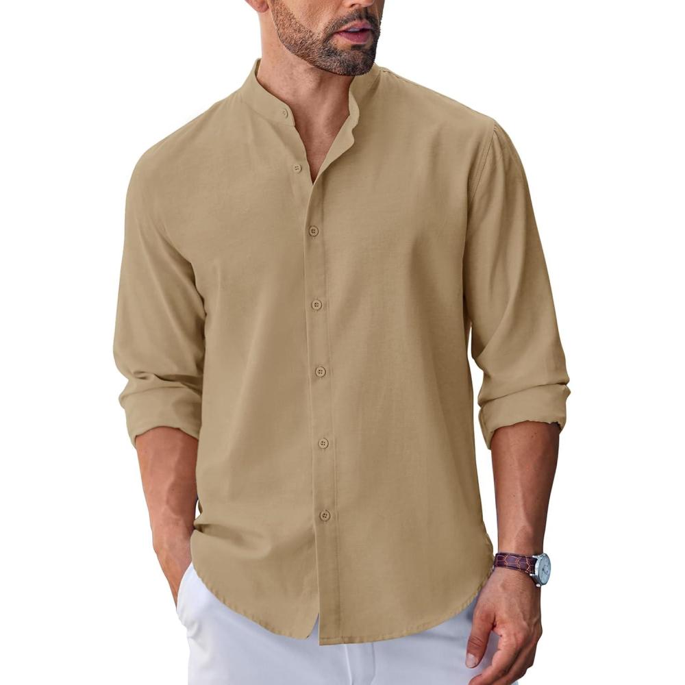 imageCOOFANDY Mens Flannel Shirts Long Sleeve Lightweight Plaid Shirt Casual Button Down Shirts JacketLight Brown