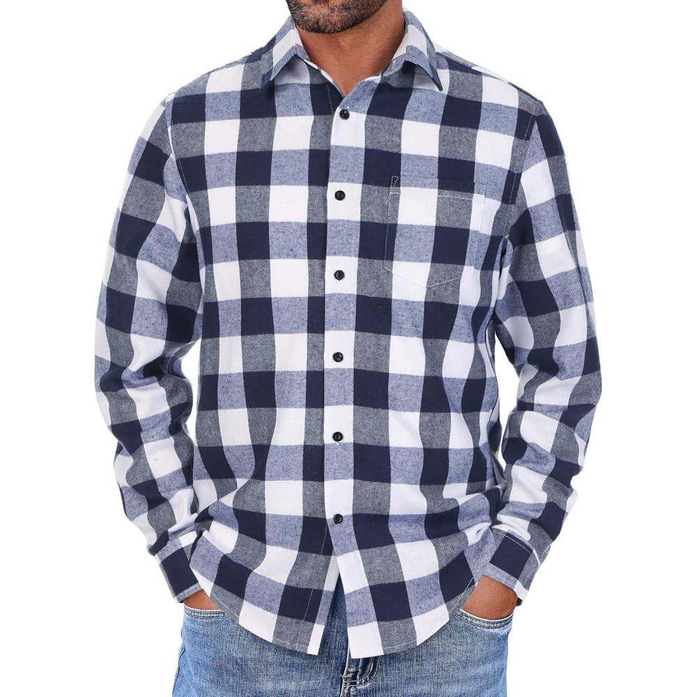 imageCOOFANDY Mens Flannel Shirts Long Sleeve Lightweight Plaid Shirt Casual Button Down Shirts JacketNavy Buffalo Plaid