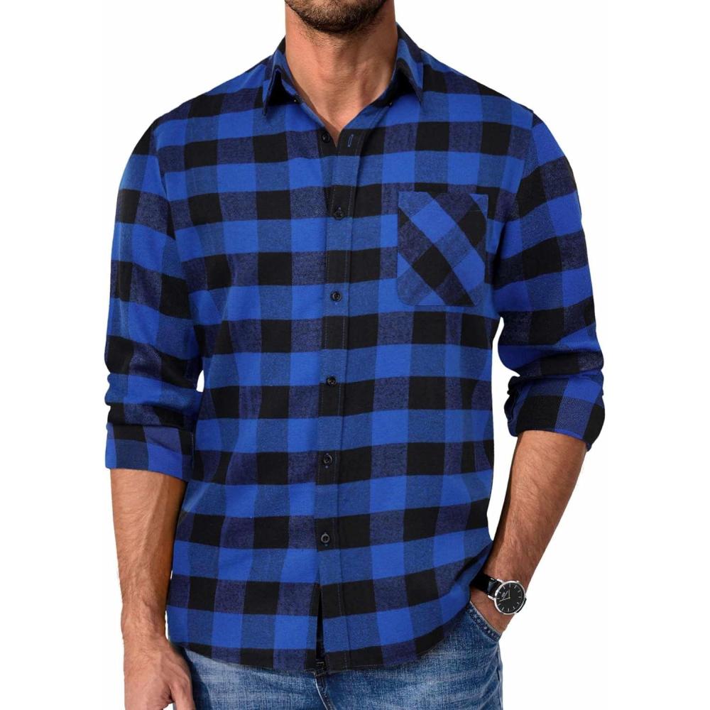 imageCOOFANDY Mens Flannel Shirts Long Sleeve Plaid Button Down Shirt Casual Cotton Shirt with Pocket