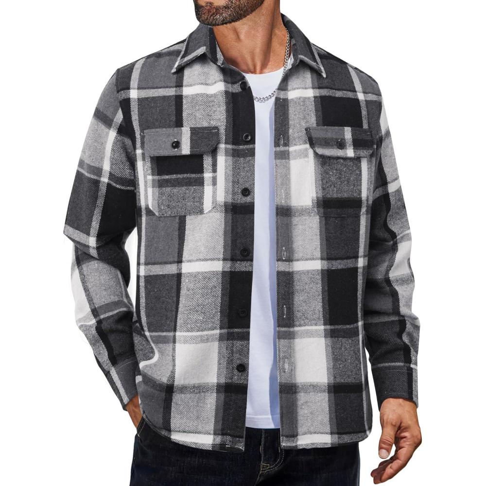 imageCOOFANDY Mens Flannel Shirts Long Sleeve Plaid Shirt Jacket Button Down Shirt with PocketsBlack