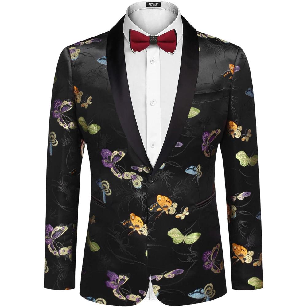 imageCOOFANDY Mens Floral Tuxedo Jacket Luxury Embroidered Stylish Suit Blazer Jacket for Wedding Party DinnerBlackbutterfly