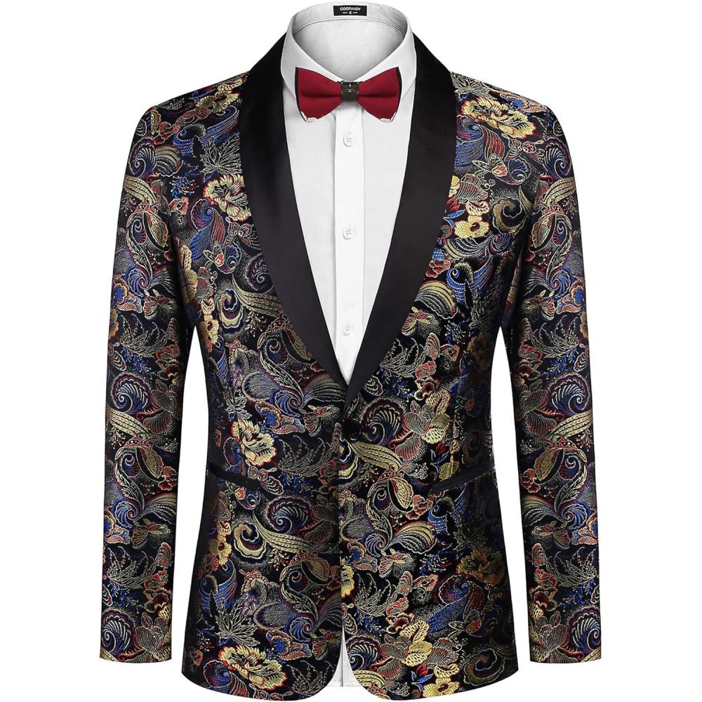 imageCOOFANDY Mens Floral Tuxedo Jacket Luxury Embroidered Stylish Suit Blazer Jacket for Wedding Party DinnerButterflyblack