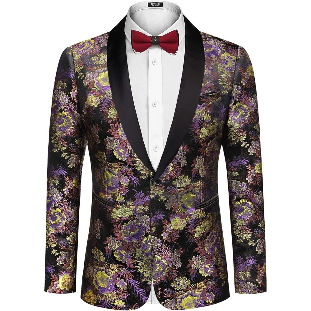 imageCOOFANDY Mens Floral Tuxedo Jacket Luxury Embroidered Stylish Suit Blazer Jacket for Wedding Party DinnerFlowerblack