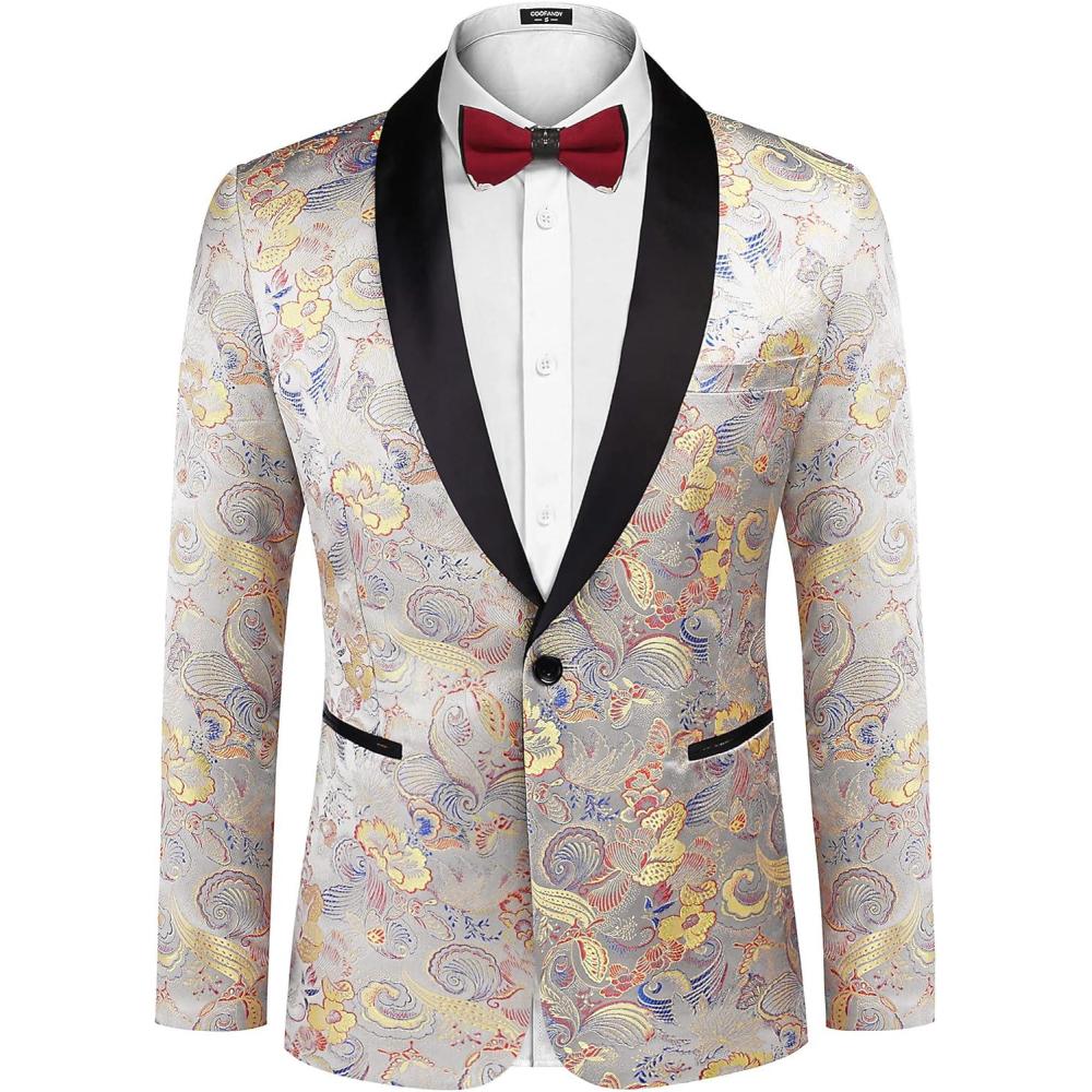 imageCOOFANDY Mens Floral Tuxedo Jacket Luxury Embroidered Stylish Suit Blazer Jacket for Wedding Party DinnerLuxurysilver