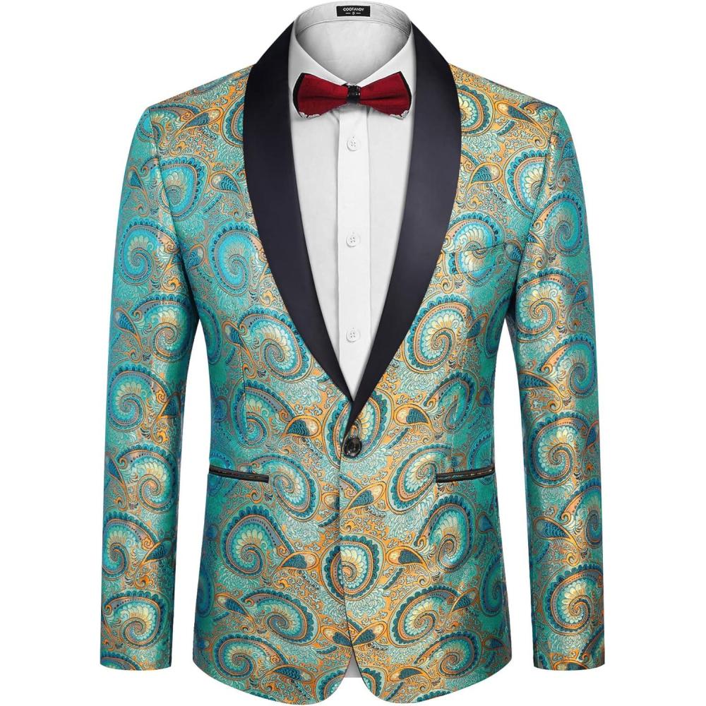imageCOOFANDY Mens Floral Tuxedo Jacket Luxury Embroidered Wedding Blazer Dress Suit for Party DinnerLake Blue