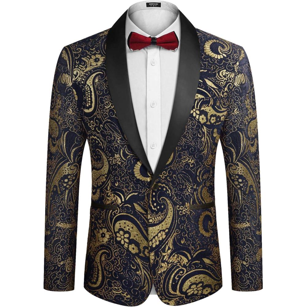 imageCOOFANDY Mens Floral Tuxedo Jacket Luxury Embroidered Wedding Blazer Dress Suit for Party DinnerNavy Blue