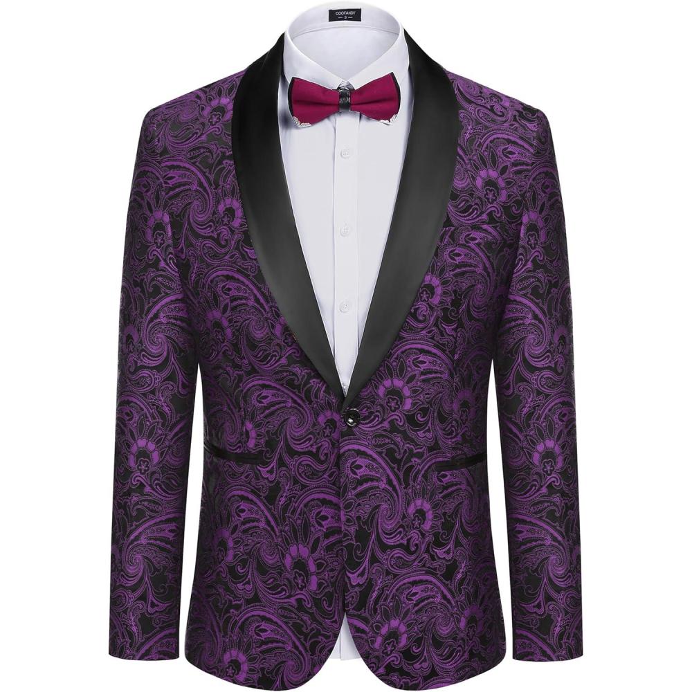 imageCOOFANDY Mens Floral Tuxedo Jacket Luxury Embroidered Wedding Blazer Dress Suit for Party DinnerPurple