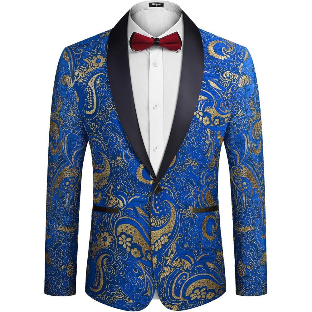 imageCOOFANDY Mens Floral Tuxedo Jacket Luxury Embroidered Wedding Blazer Dress Suit for Party DinnerRoyal Blue
