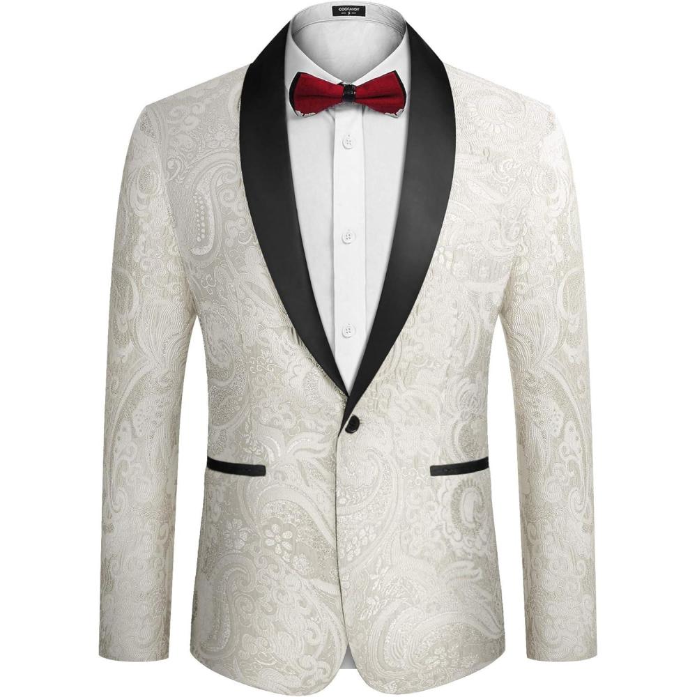imageCOOFANDY Mens Floral Tuxedo Jacket Luxury Embroidered Wedding Blazer Dress Suit for Party DinnerWhite