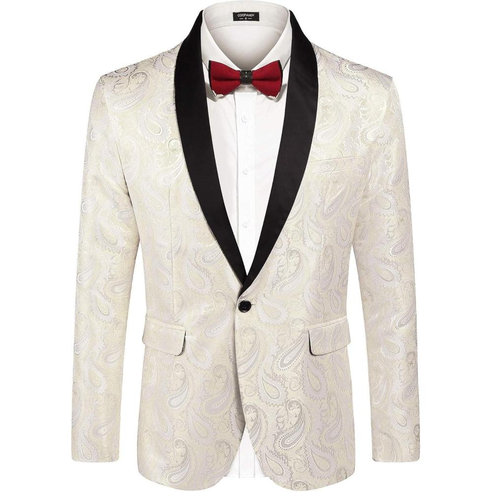 imageCOOFANDY Mens Floral Tuxedo Jacket Paisley Shawl Lapel Suit Blazer Jacket for DinnerPromWeddingBeige
