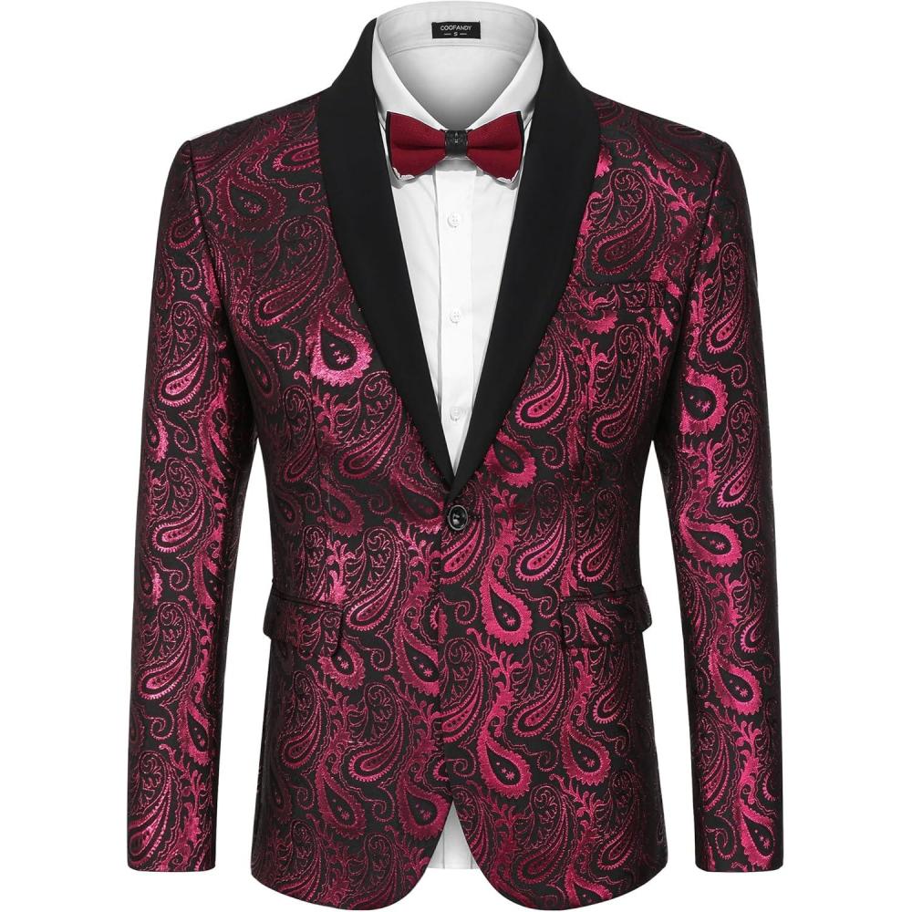 imageCOOFANDY Mens Floral Tuxedo Jacket Paisley Shawl Lapel Suit Blazer Jacket for DinnerPromWeddingPink