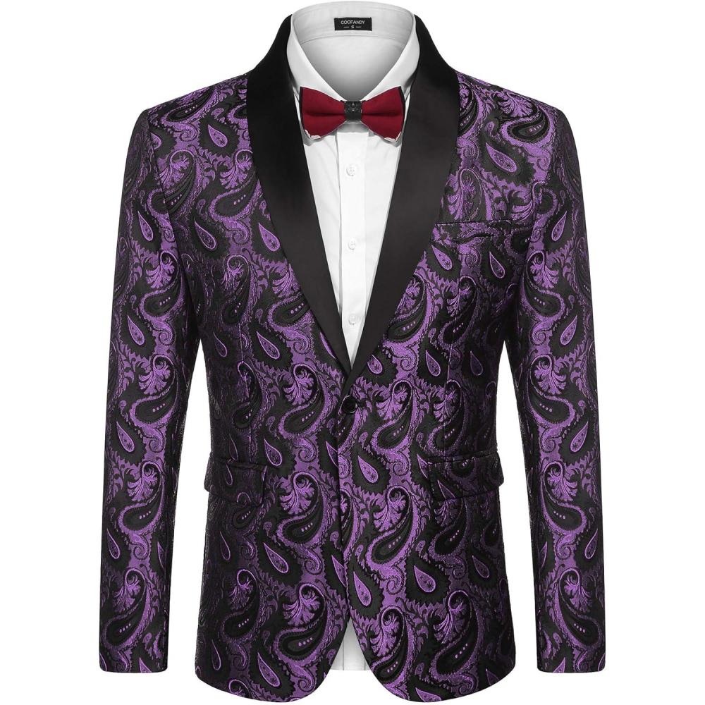 imageCOOFANDY Mens Floral Tuxedo Jacket Paisley Shawl Lapel Suit Blazer Jacket for DinnerPromWeddingPurple